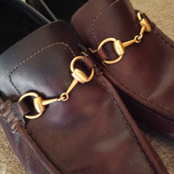 Pair Men\'s Brown Shoes Gucci Bit Loafers Size 10 main image 2